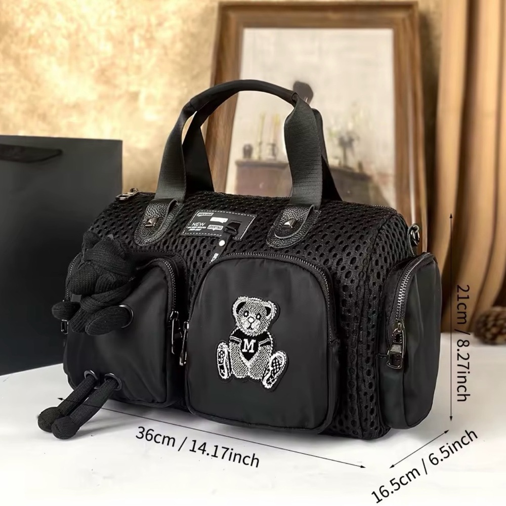 Black Designer Bag with Bear Patch